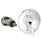 A chrome thermostatic, anti-scald shower valve control module with trim.